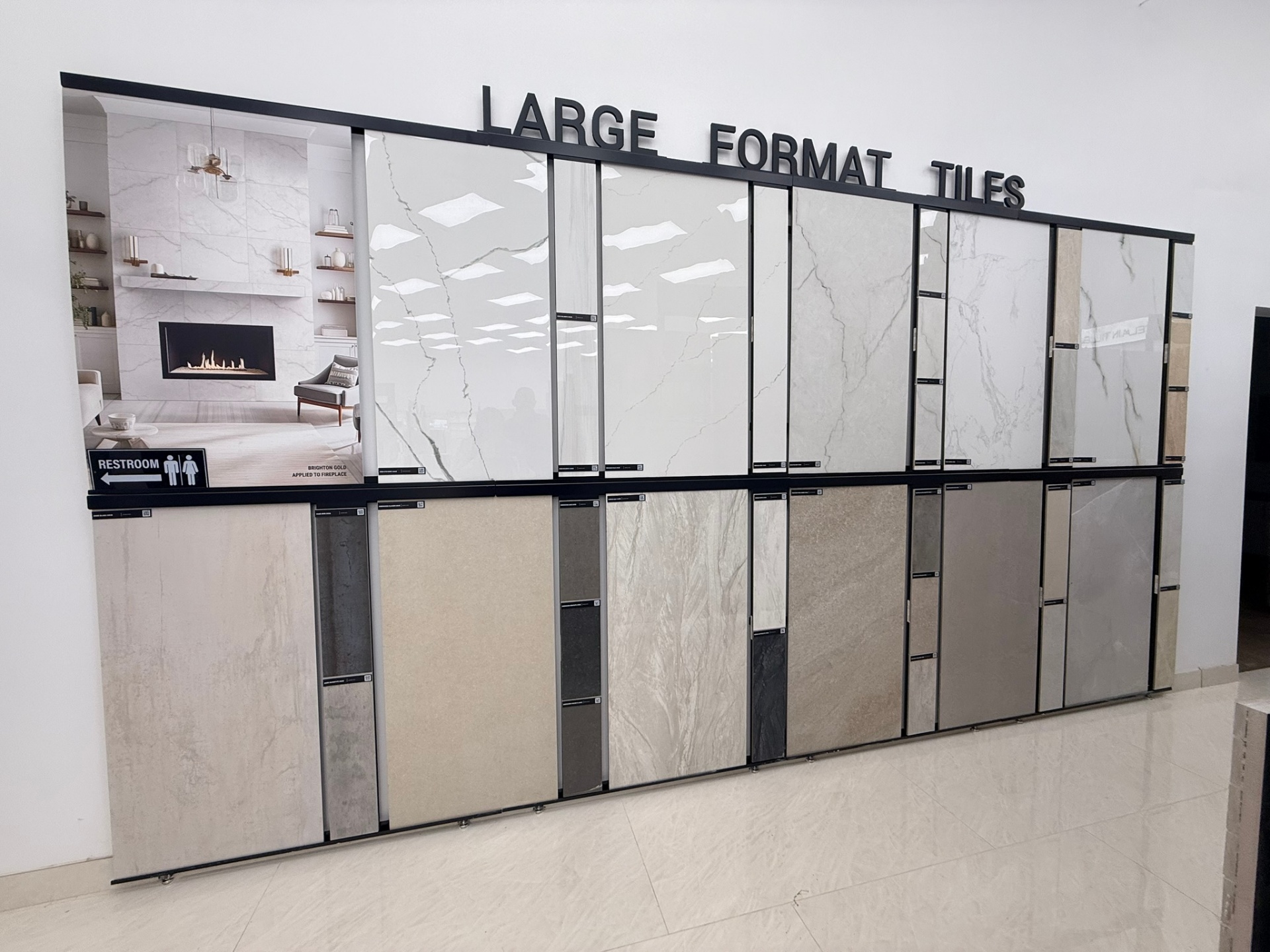 MSI large format tile showroom display with a wide range of marble-look porcelain slabs