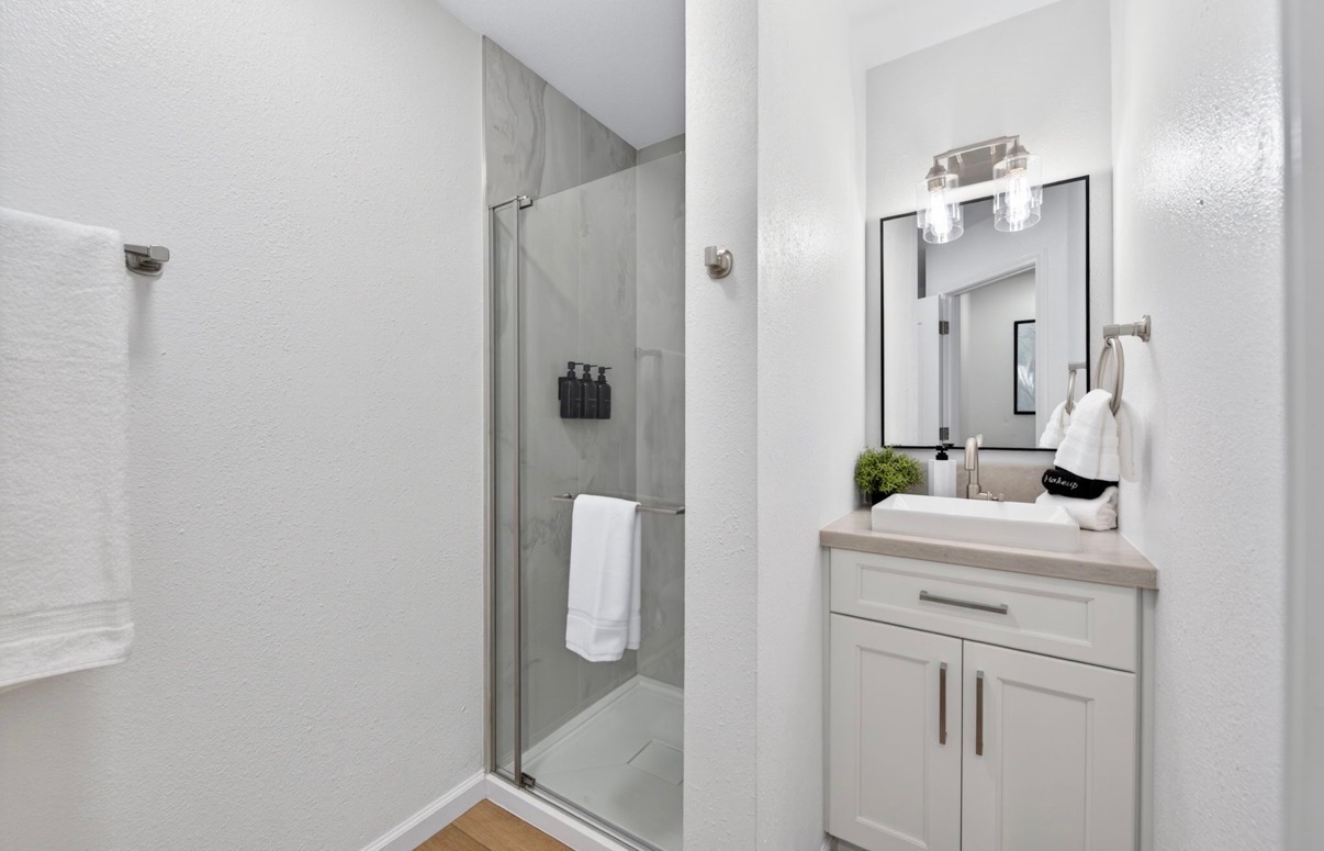 Finished bathroom with the small vanity