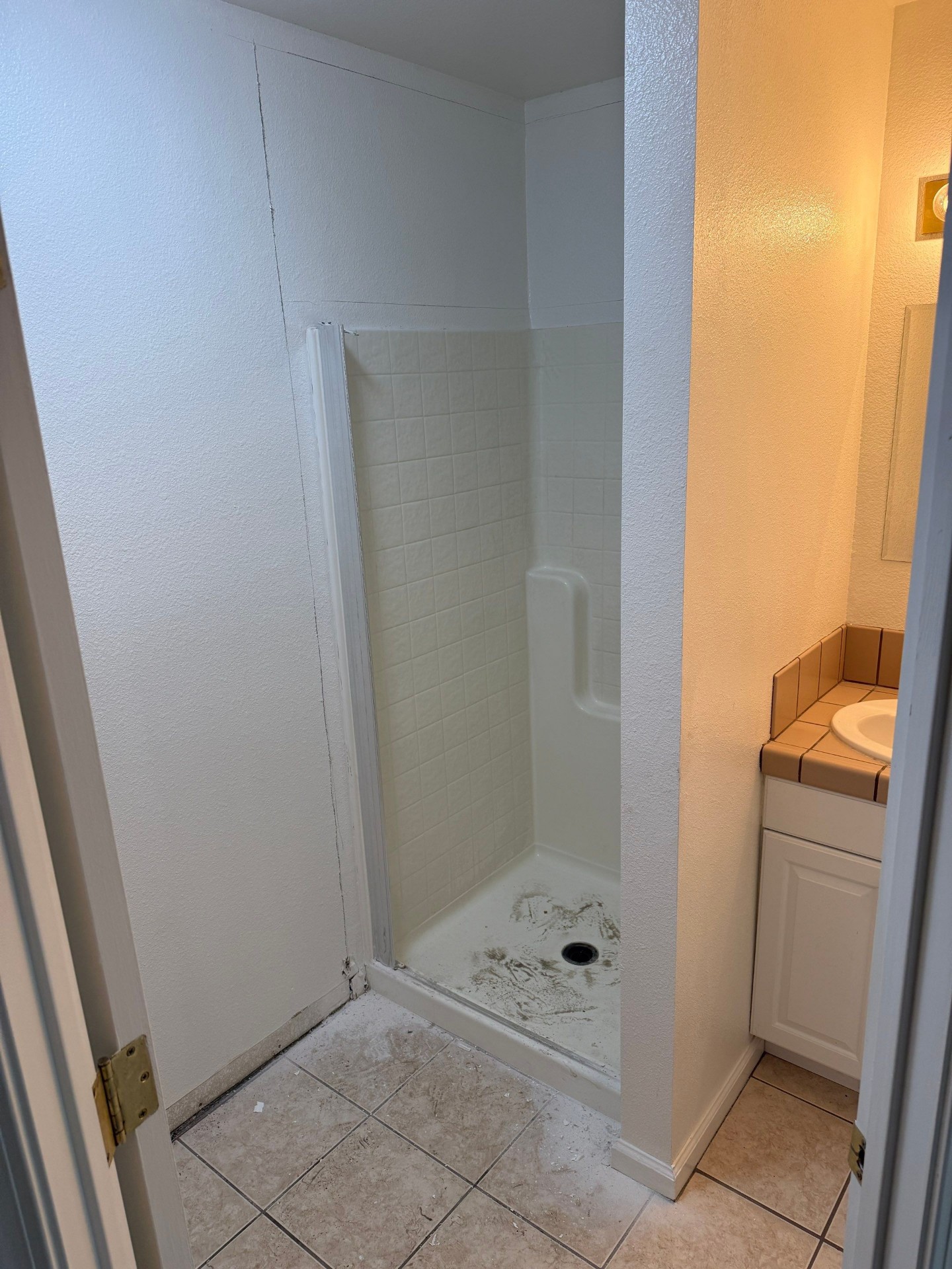 Before: small shower being demolished